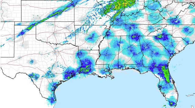 Weather radar at 10.30 p.m April 23 2013 showing masses of migrant birds.